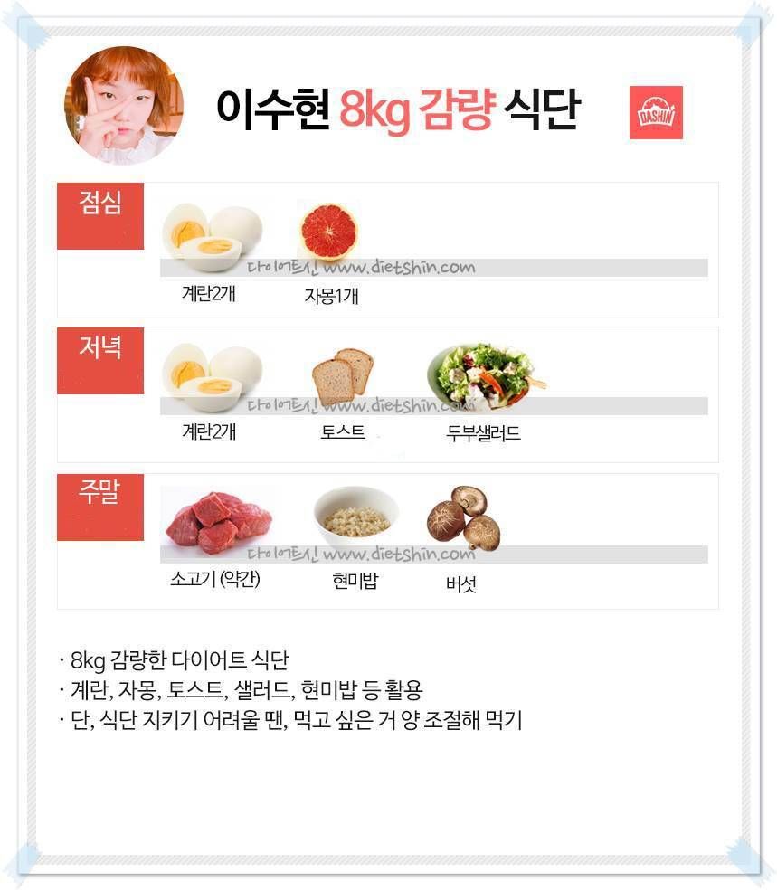 악동뮤지션 이수현 식단표 (8kg 감량 식단)
