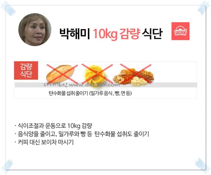 배우 박해미 식단표 (10kg 감량 식단)