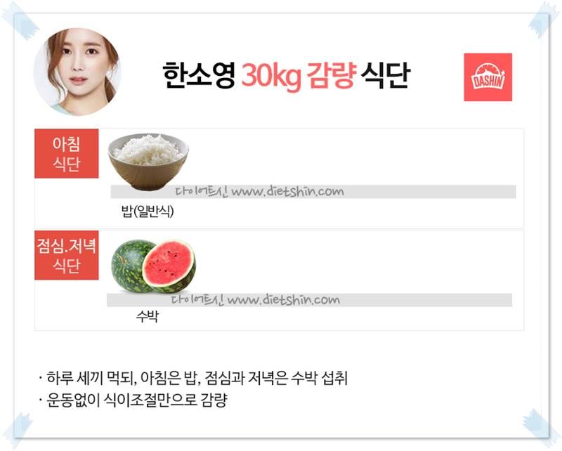 배우 한소영 식단 (30kg 감량)